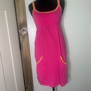 Roxy Pink Babydoll Sundress Orange Trim Pockets Beach Summer Surfer Girl